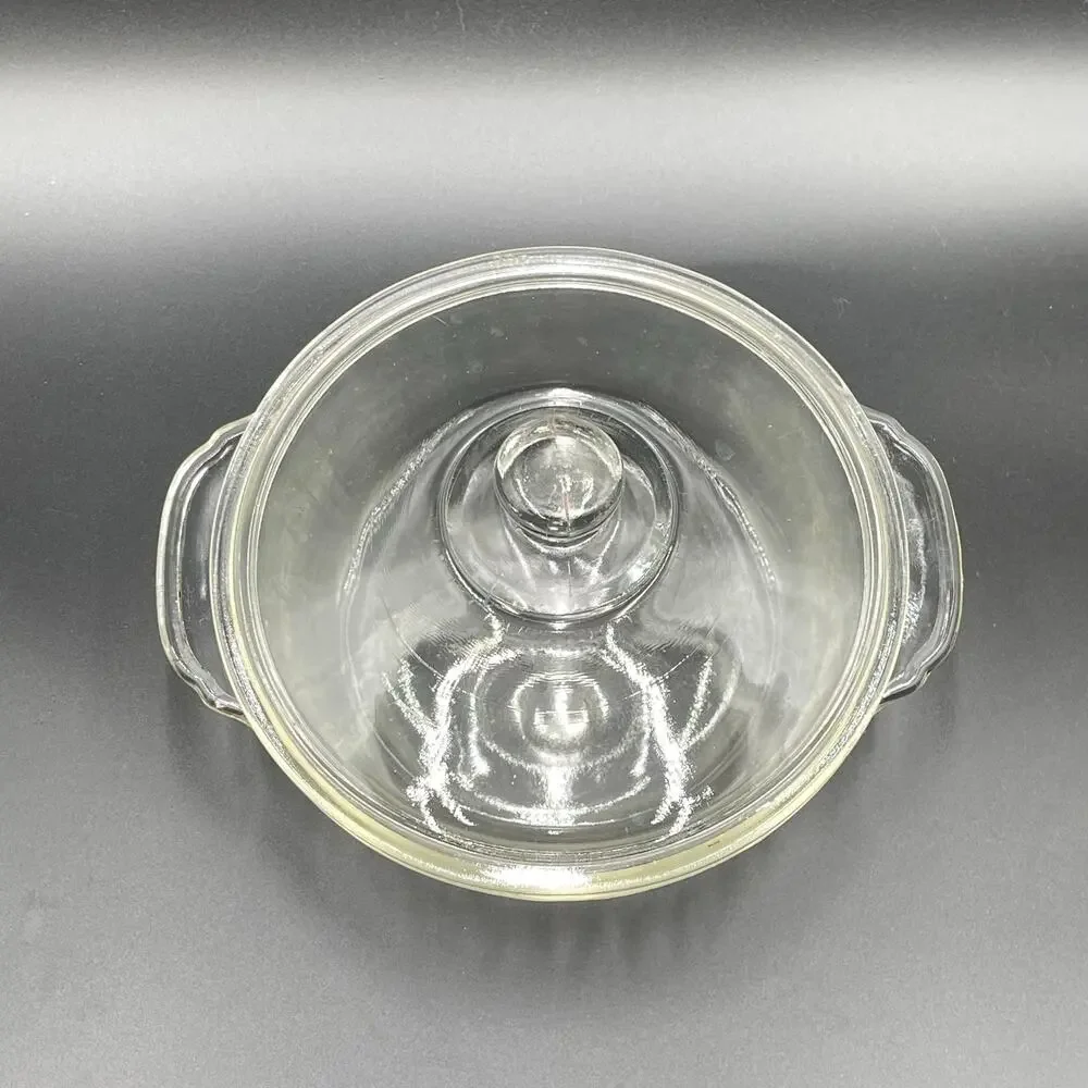 Fire King Glass Casserole Dish 1 Quart Knob Lid Clear Vintage 50's